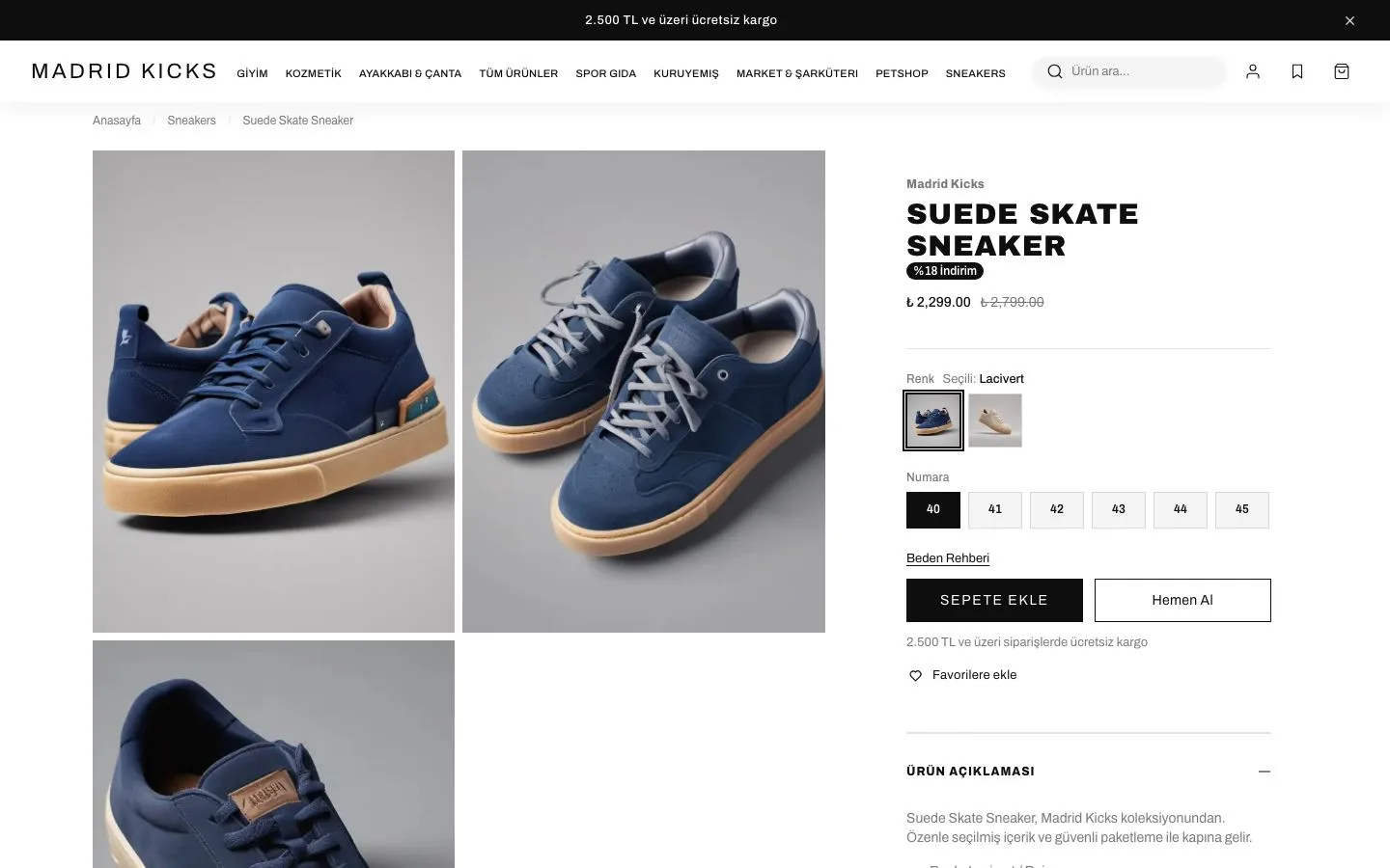 Madrid Kicks ürün sayfası